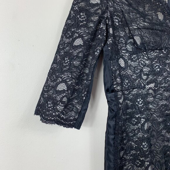 Adrianna Papell Black Floral Lace Whimsigoth Bodycon Dress Vampire Size 8 - Picture 3 of 8
